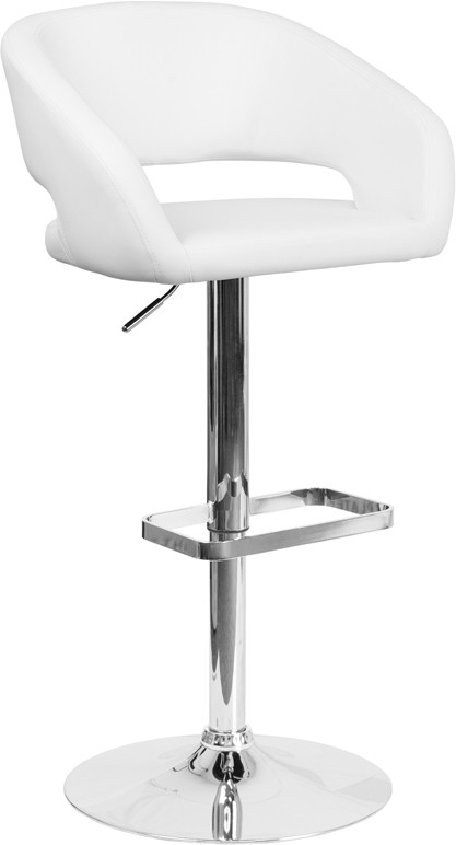 Flash Furniture Contemporary White Vinyl Adjustable Height Barstool with Rounded Mid-Back and Chrome Base, Model# CH-122070-WH-GG