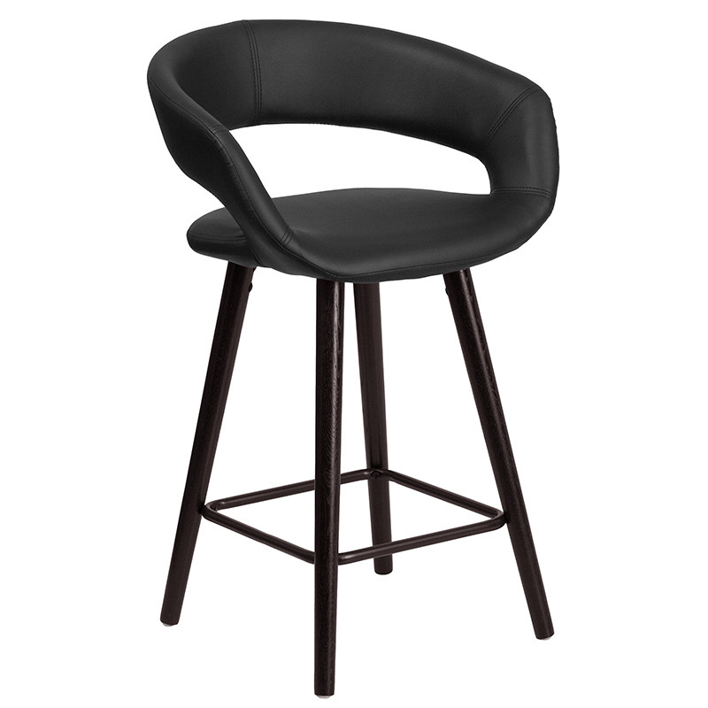 Flash Furniture Brynn Series 23.75" High Contemporary Cappuccino Wood Counter Height Stool in Black Vinyl, Model# CH-152561-BK-VY-GG