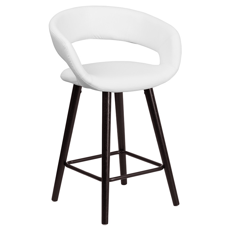 Flash Furniture Brynn Series 23.75" High Contemporary Cappuccino Wood Counter Height Stool in White Vinyl, Model# CH-152561-WH-VY-GG