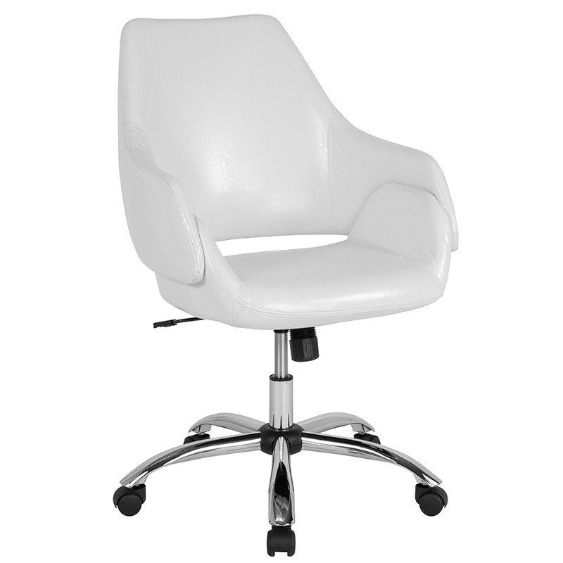 Flash Furniture Madrid Home and Office Upholstered Mid-Back Chair in White LeatherSoft, Model# CH-177280-WH-GG