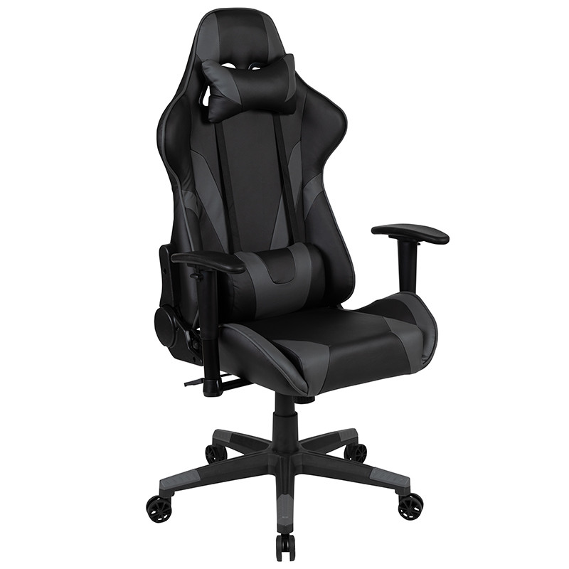 Flash Furniture X20 Gaming Chair Racing Office Ergonomic Computer PC Adjustable Swivel Chair with Reclining Back in Gray LeatherSoft, Model#