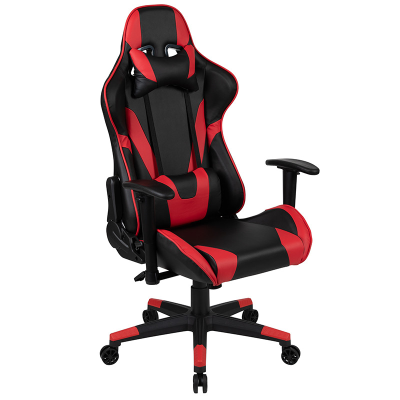 Flash Furniture X20 Gaming Chair Racing Office Ergonomic Computer PC Adjustable Swivel Chair with Fully Reclining Back in Red LeatherSoft, Model#