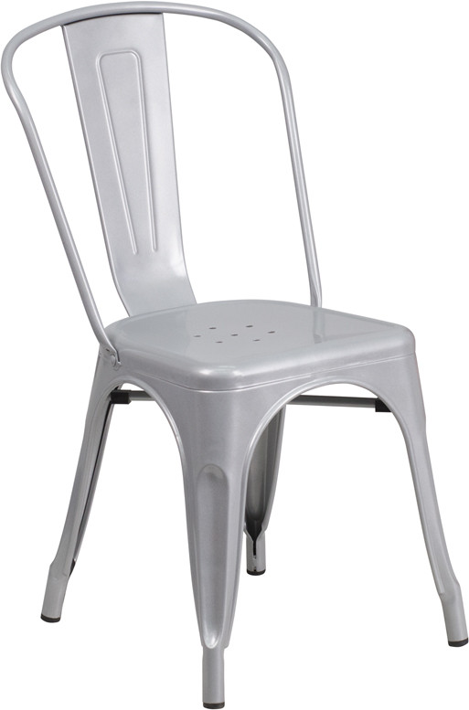 Flash Furniture Commercial Grade Silver Metal Indoor-Outdoor Stackable Chair, Model# CH-31230-SIL-GG
