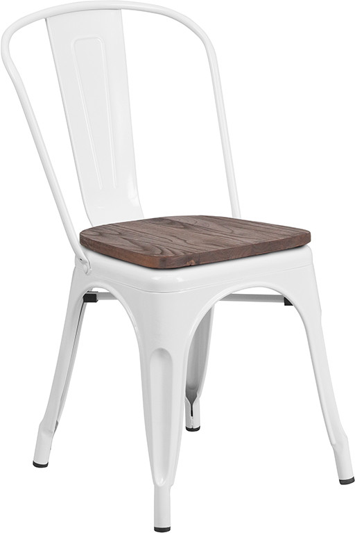 Flash Furniture White Metal Stackable Chair with Wood Seat, Model# CH-31230-WH-WD-GG