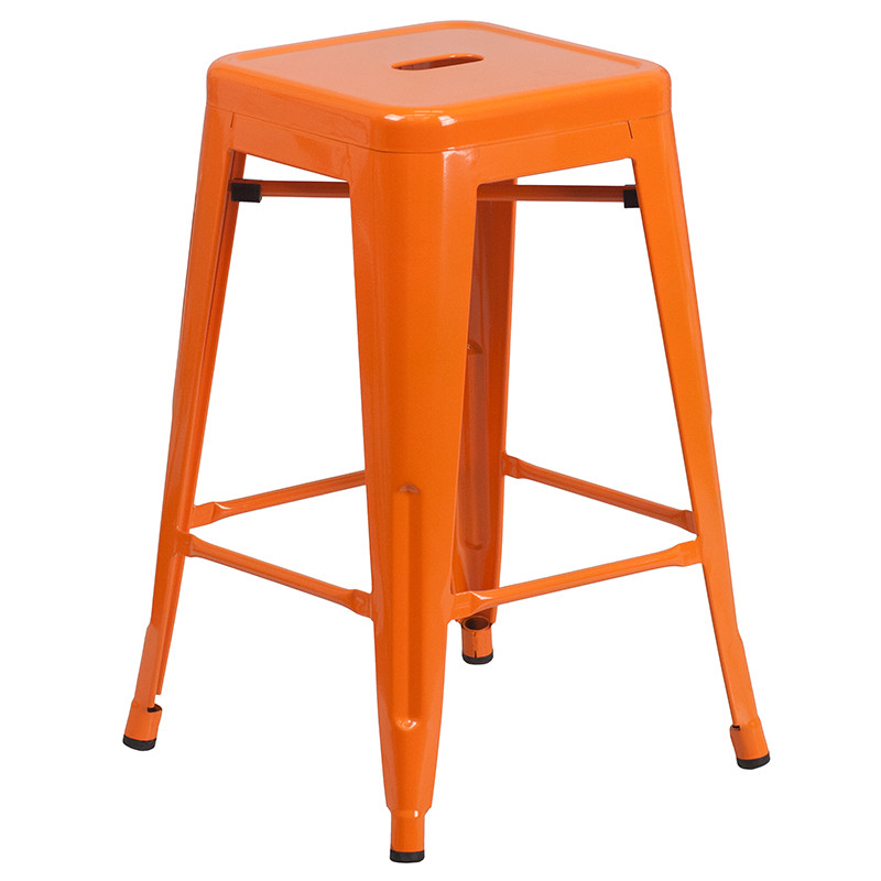 Flash Furniture Commercial Grade 24" High Backless Orange Metal Indoor-Outdoor Counter Height Stool with Square Seat, Model# CH-31320-24-OR-GG