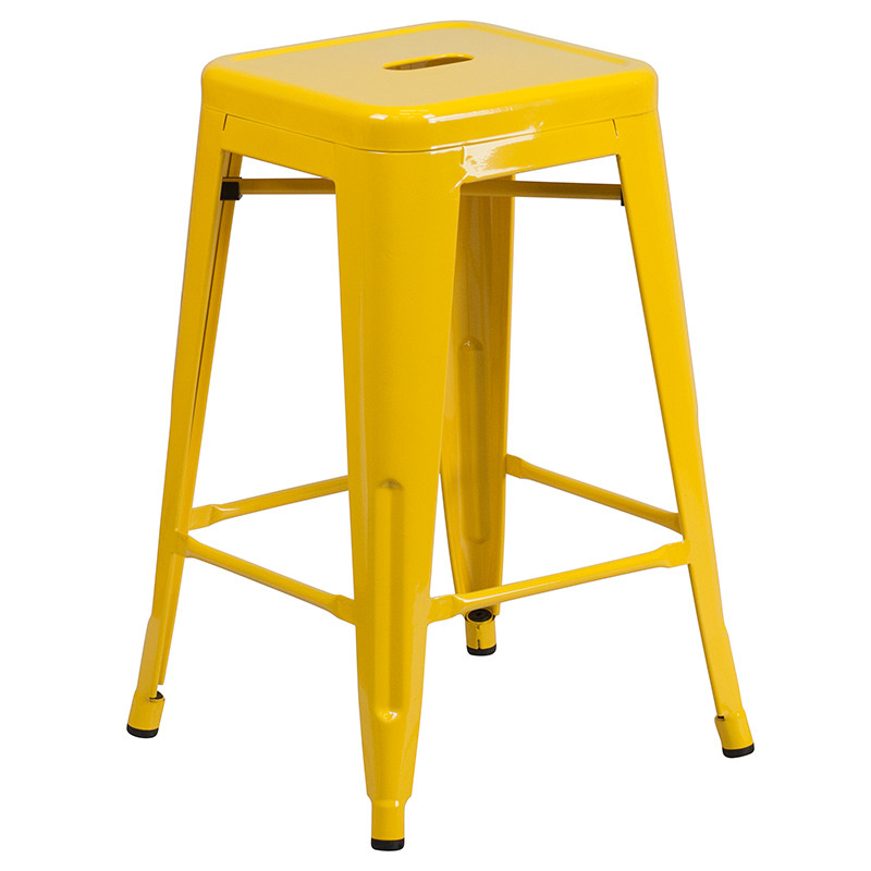 Flash Furniture Commercial Grade 24" High Backless Yellow Metal Indoor-Outdoor Counter Height Stool with Square Seat, Model# CH-31320-24-YL-GG