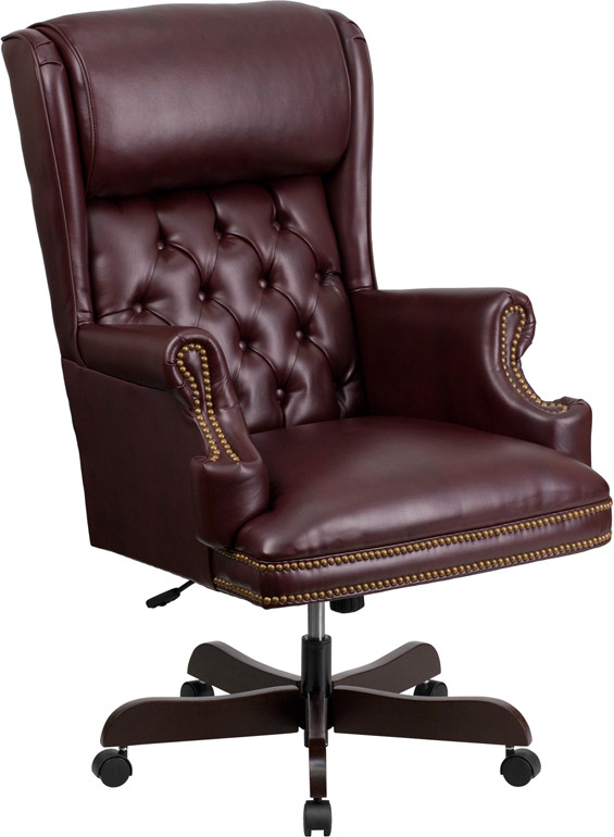 Flash Furniture High Back Traditional Tufted Burgundy LeatherSoft Executive Ergonomic Office Chair with Oversized Headrest & Arms, Model#