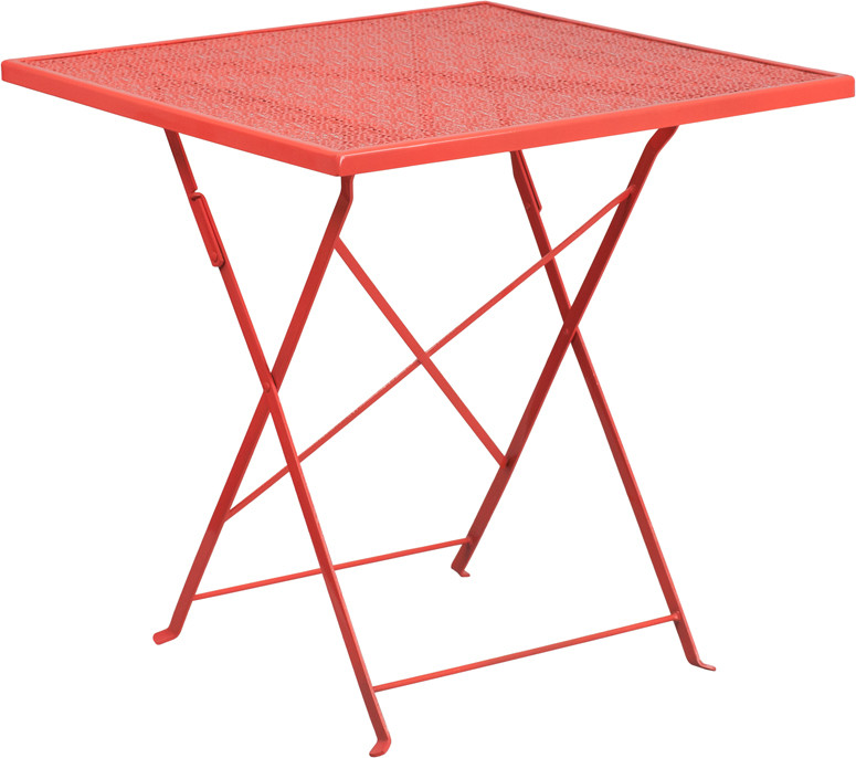 Flash Furniture Commercial Grade 28" Square Coral Indoor-Outdoor Steel Folding Patio Table, Model# CO-1-RED-GG