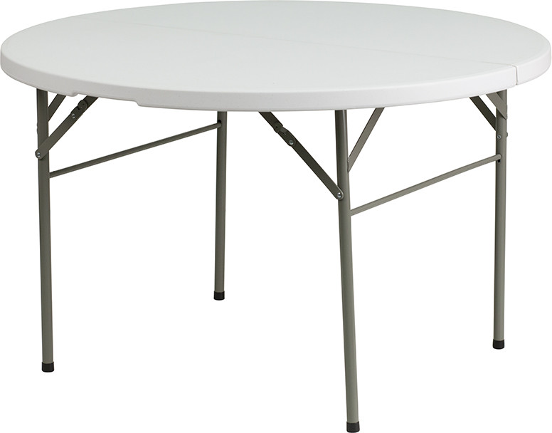 Flash Furniture 4-Foot Round Bi-Fold Granite White Plastic Banquet and Event Folding Table with Carrying Handle, Model# DAD-122RZ-GG