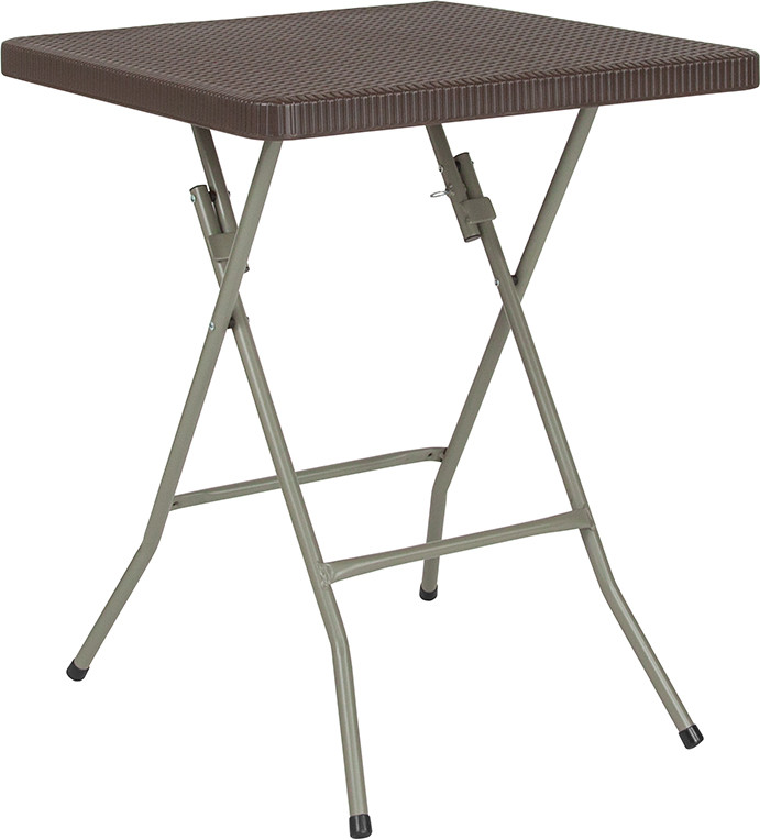 Flash Furniture 1.95-Foot Square Brown Rattan Plastic Folding Table, Model# DAD-FT60-GG