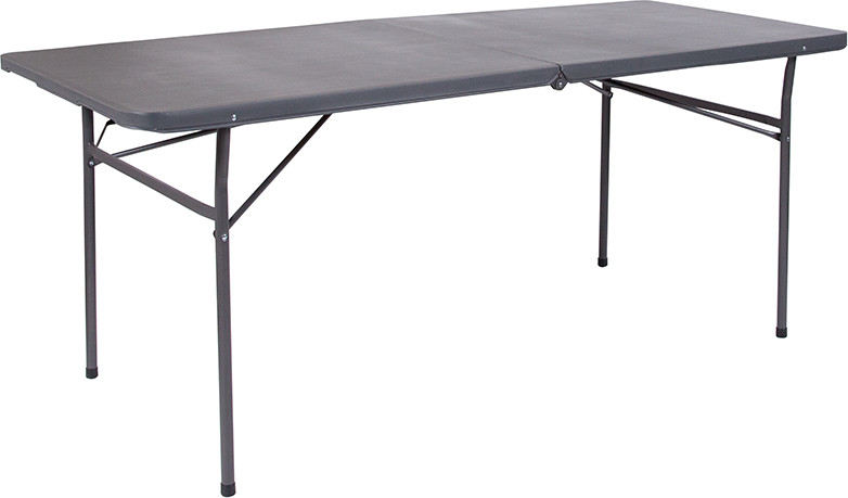 Flash Furniture 6-Foot Bi-Fold Dark Gray Plastic Folding Table with Carrying Handle, Model# DAD-LF-183Z-DG-GG
