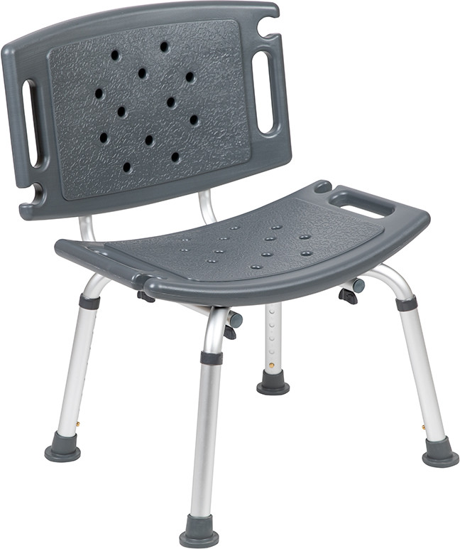 Flash Furniture HERCULES Series Tool-Free and Quick Assembly, 300 Lb. Capacity, Adjustable Gray Bath & Shower Chair with Extra Large Back, Model#