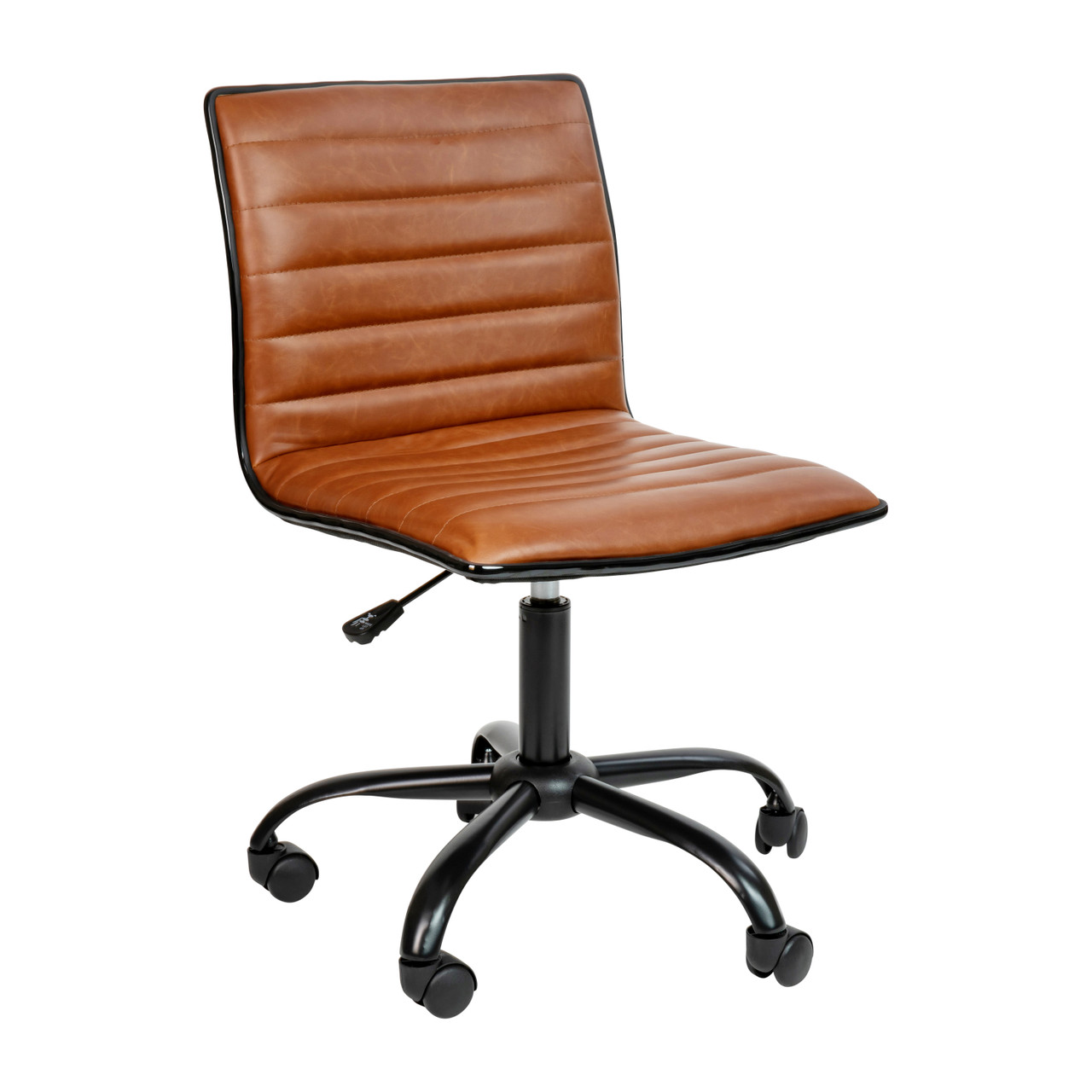 Flash Furniture Low Back Designer Armless Brown Ribbed Swivel Task Office Chair with Black Frame and Base, Model# DS-512B-BR-BK-GG