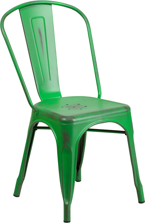 Flash Furniture Commercial Grade Distressed Green Metal Indoor-Outdoor Stackable Chair, Model# ET-3534-GN-GG