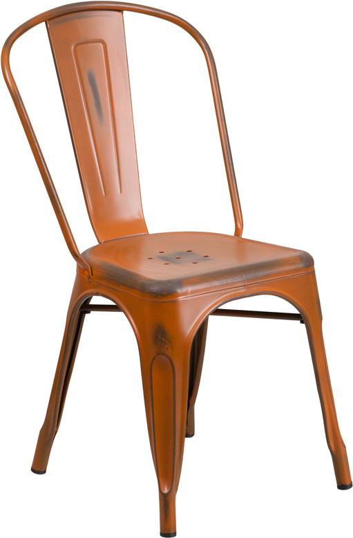 Flash Furniture Commercial Grade Distressed Orange Metal Indoor-Outdoor Stackable Chair, Model# ET-3534-OR-GG