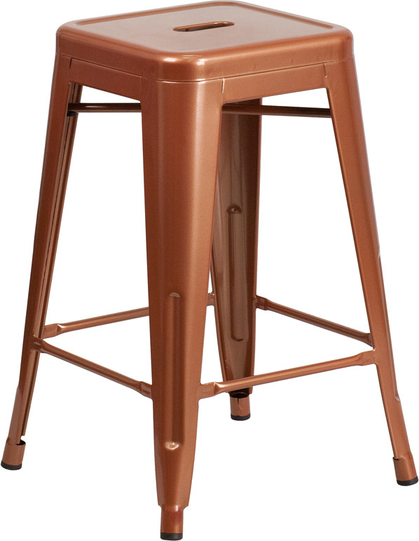 Flash Furniture Commercial Grade 24" High Backless Copper Indoor-Outdoor Counter Height Stool, Model# ET-BT3503-24-POC-GG