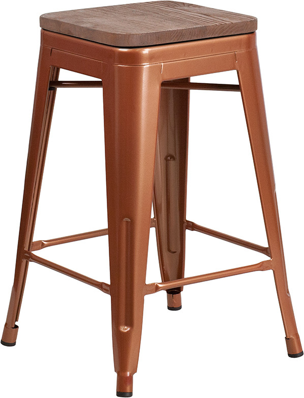 Flash Furniture 24" High Backless Copper Counter Height Stool with Square Wood Seat, Model# ET-BT3503-24-POC-WD-GG
