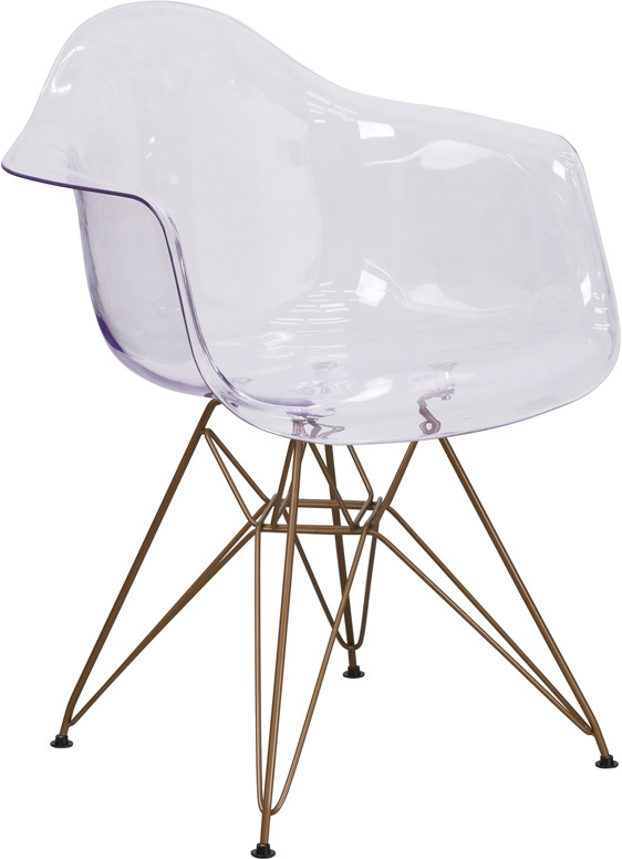 Flash Furniture Alonza Series Transparent Side Chair with Gold Base, Model# FH-132-CPC1-GG
