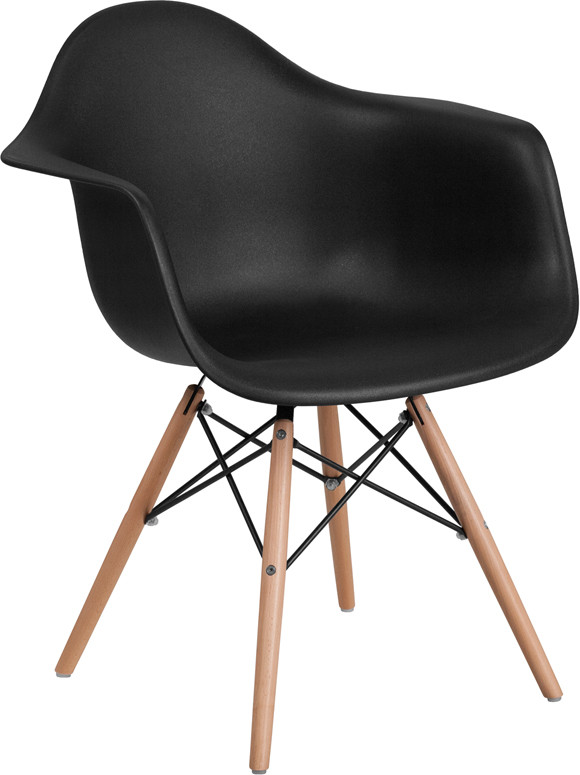Flash Furniture Alonza Series Black Plastic Chair with Wooden Legs, Model# FH-132-DPP-BK-GG