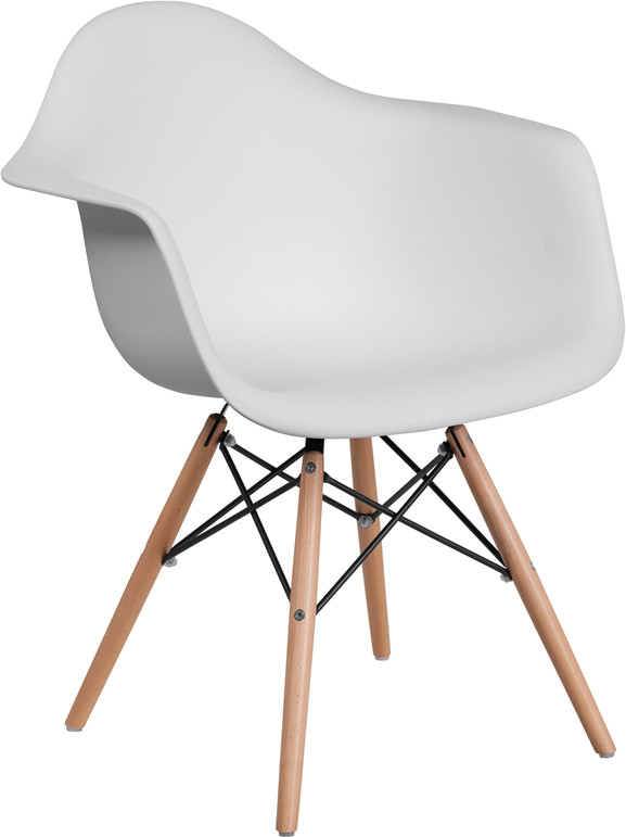 Flash Furniture Alonza Series White Plastic Chair with Wooden Legs, Model# FH-132-DPP-WH-GG