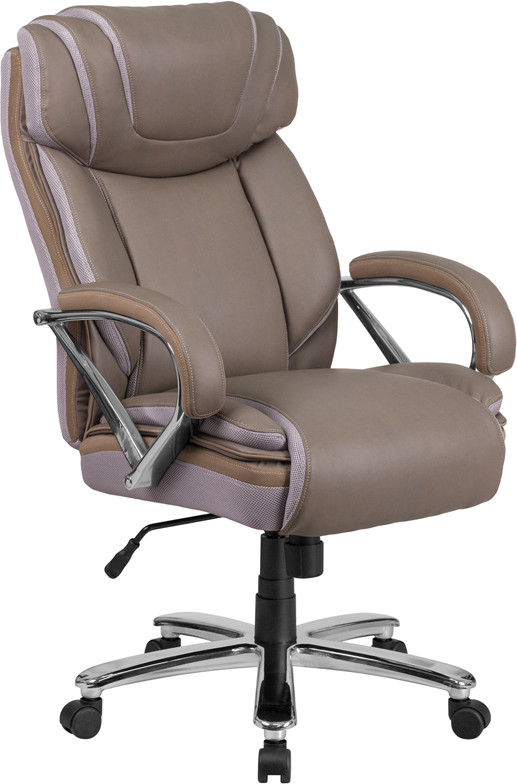 Flash Furniture HERCULES Series Big & Tall 500 lb. Rated Taupe LeatherSoft Executive Swivel Ergonomic Office Chair with Extra Wide Seat, Model#