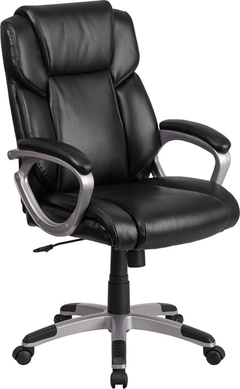 Flash Furniture Mid-Back Black LeatherSoft Executive Swivel Office Chair with Padded Arms, Model# GO-2236M-BK-GG