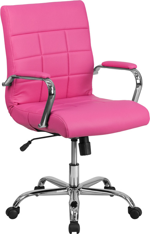 Flash Furniture Mid-Back Pink Vinyl Executive Swivel Office Chair with Chrome Base and Arms, Model# GO-2240-PK-GG