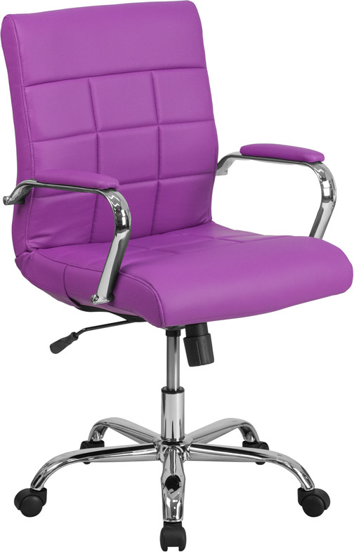 Flash Furniture Mid-Back Purple Vinyl Executive Swivel Office Chair with Chrome Base and Arms, Model# GO-2240-PUR-GG