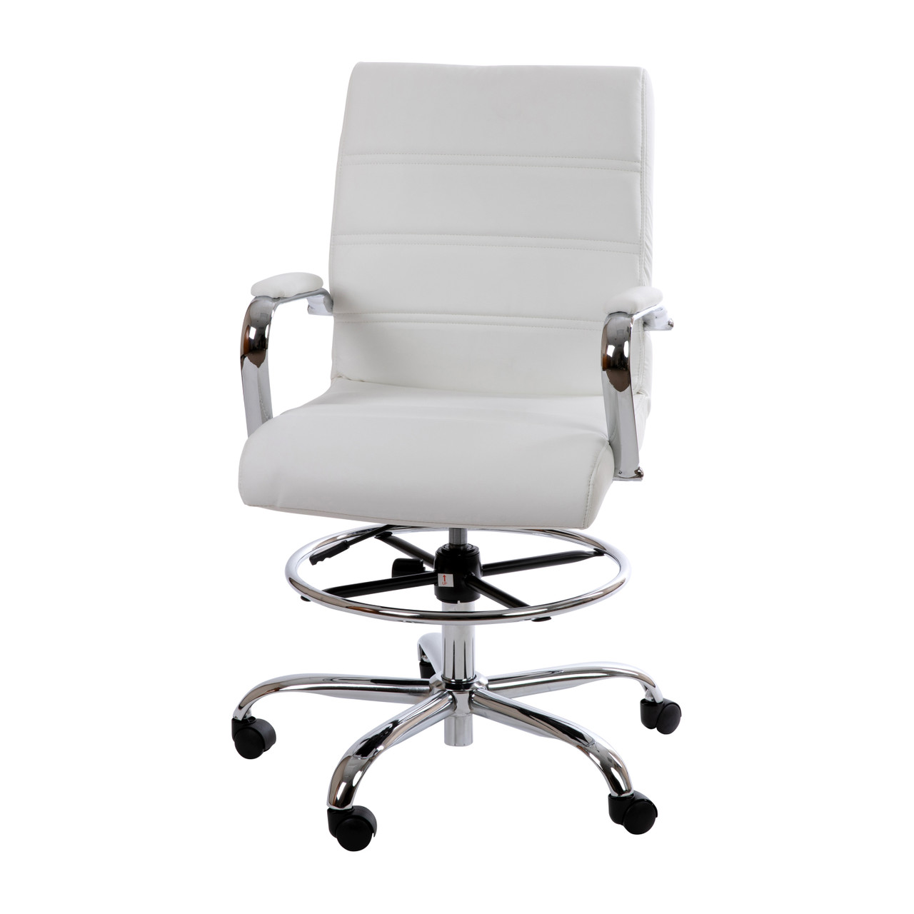 Flash Furniture Mid-Back White LeatherSoft Drafting Chair with Adjustable Foot Ring and Chrome Base, Model# GO-2286B-WH-GG