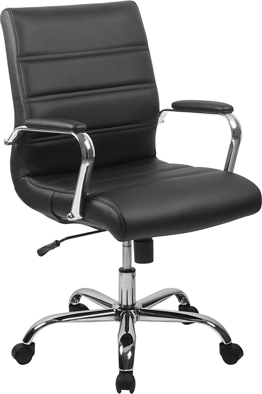Flash Furniture Mid-Back Black LeatherSoft Executive Swivel Office Chair with Chrome Frame and Arms, Model# GO-2286M-BK-GG