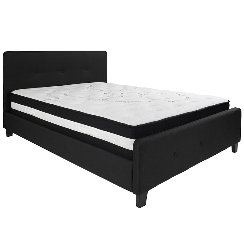 Flash Furniture Tribeca Queen Size Tufted Upholstered Platform Bed in Black Fabric with Pocket Spring Mattress, Model# HG-BM-23-GG