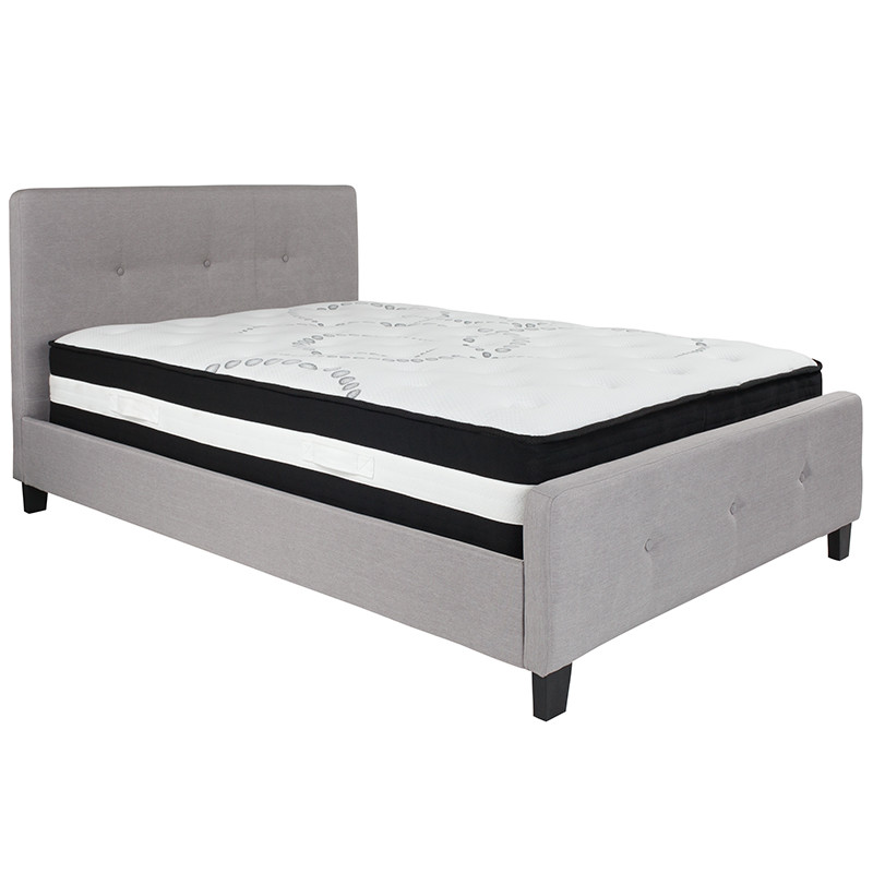 Flash Furniture Tribeca Full Size Tufted Upholstered Platform Bed in Light Gray Fabric with Pocket Spring Mattress, Model# HG-BM-26-GG