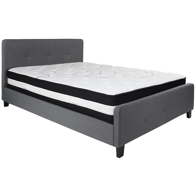 Flash Furniture Tribeca Queen Size Tufted Upholstered Platform Bed in Dark Gray Fabric with Pocket Spring Mattress, Model# HG-BM-31-GG