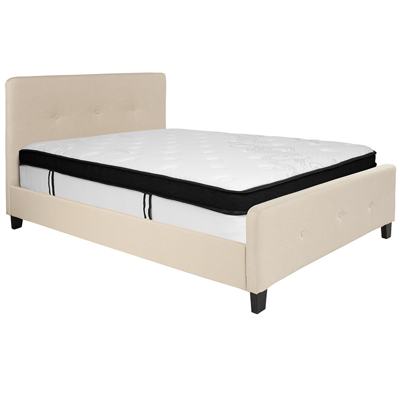 Flash Furniture Tribeca Full Size Tufted Upholstered Platform Bed in Beige Fabric with Memory Foam Mattress, Model# HG-BMF-18-GG