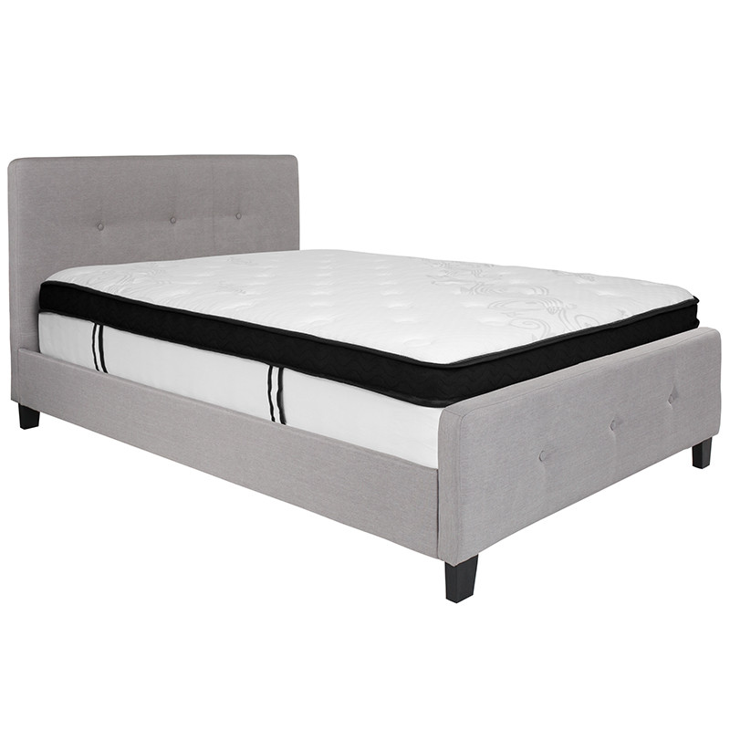 Flash Furniture Tribeca Full Size Tufted Upholstered Platform Bed in Light Gray Fabric with Memory Foam Mattress, Model# HG-BMF-26-GG