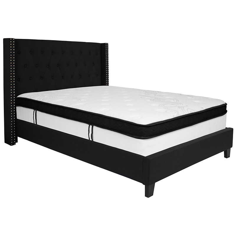 Flash Furniture Riverdale Full Size Tufted Upholstered Platform Bed in Black Fabric with Memory Foam Mattress, Model# HG-BMF-38-GG
