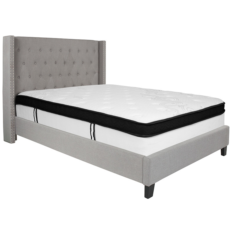 Flash Furniture Riverdale Full Size Tufted Upholstered Platform Bed in Light Gray Fabric with Memory Foam Mattress, Model# HG-BMF-42-GG