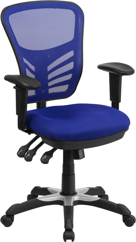 Flash Furniture Mid-Back Blue Mesh Multifunction Executive Swivel Ergonomic Office Chair with Adjustable Arms, Model# HL-0001-BL-GG