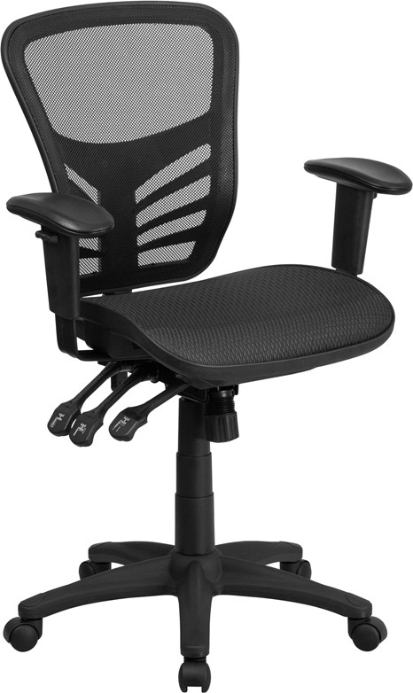 Flash Furniture Mid-Back Transparent Black Mesh Multifunction Executive Swivel Ergonomic Office Chair with Adjustable Arms, Model# HL-0001T-GG