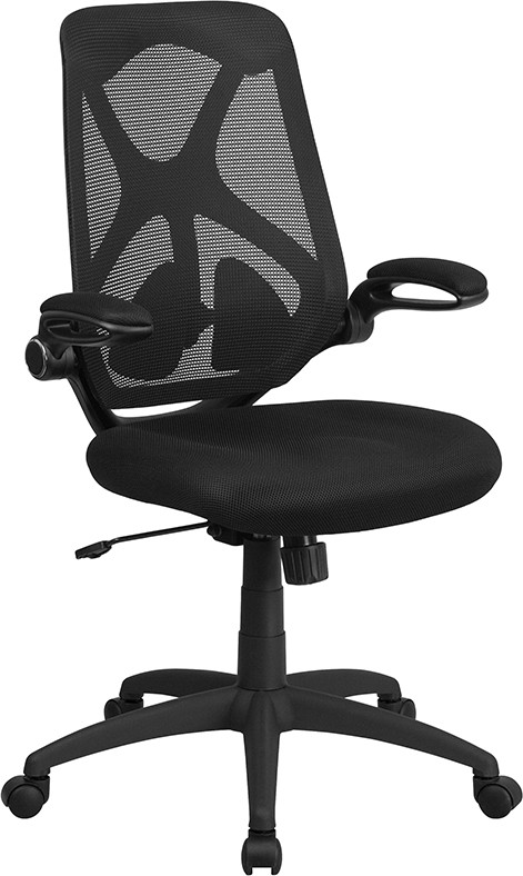 Flash Furniture High Back Black Mesh Executive Swivel Ergonomic Office Chair with Adjustable Lumbar, 2-Paddle Control and Flip-Up Arms, Model#