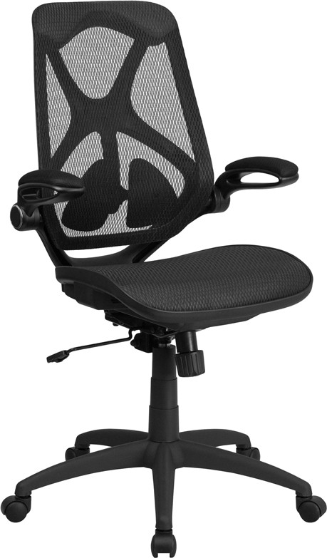 Flash Furniture High Back Transparent Black Mesh Executive Ergonomic Office Chair with Adjustable Lumbar, 2-Paddle Control & Flip-Up Arms, Model#