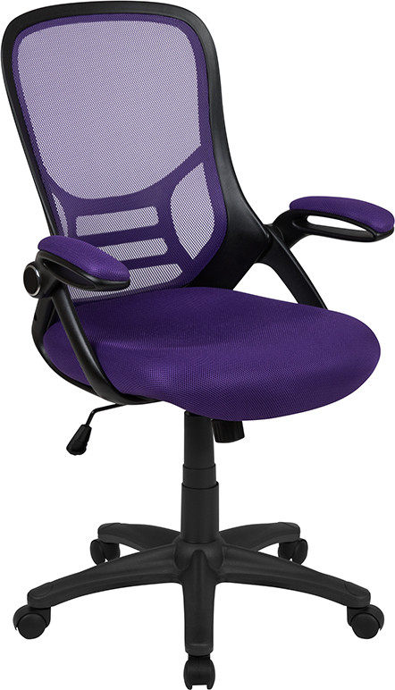 Flash Furniture High Back Purple Mesh Ergonomic Swivel Office Chair with Black Frame and Flip-up Arms, Model# HL-0016-1-BK-PUR-GG