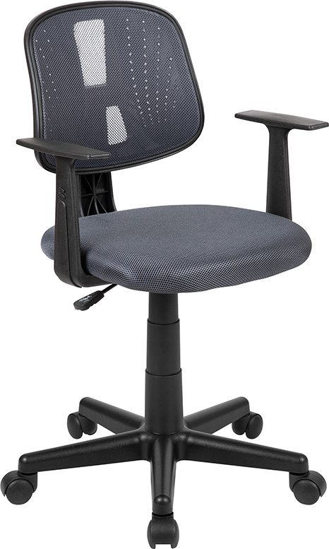 Flash Furniture Flash Fundamentals Mid-Back Gray Mesh Swivel Task Office Chair with Pivot Back and Arms, BIFMA Certified, Model# LF-134-A-GY-GG