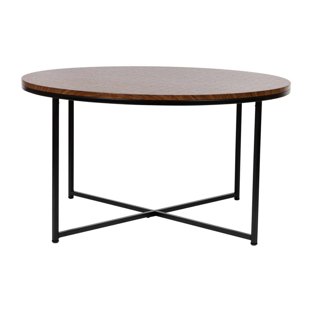 Flash Furniture Hampstead Collection Coffee Table Modern Walnut Finish Accent Table with Crisscross Matte Black Frame, Model# NAN-JH-1787CT-WAL-BK-GG