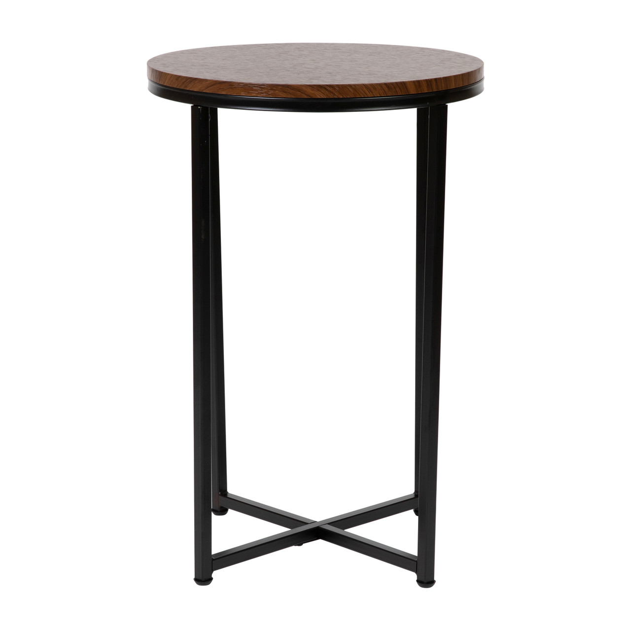 Flash Furniture Hampstead Collection End Table Modern Walnut Finish Accent Table with Crisscross Matte Black Frame, Model# NAN-JH-1787ET-WAL-BK-GG