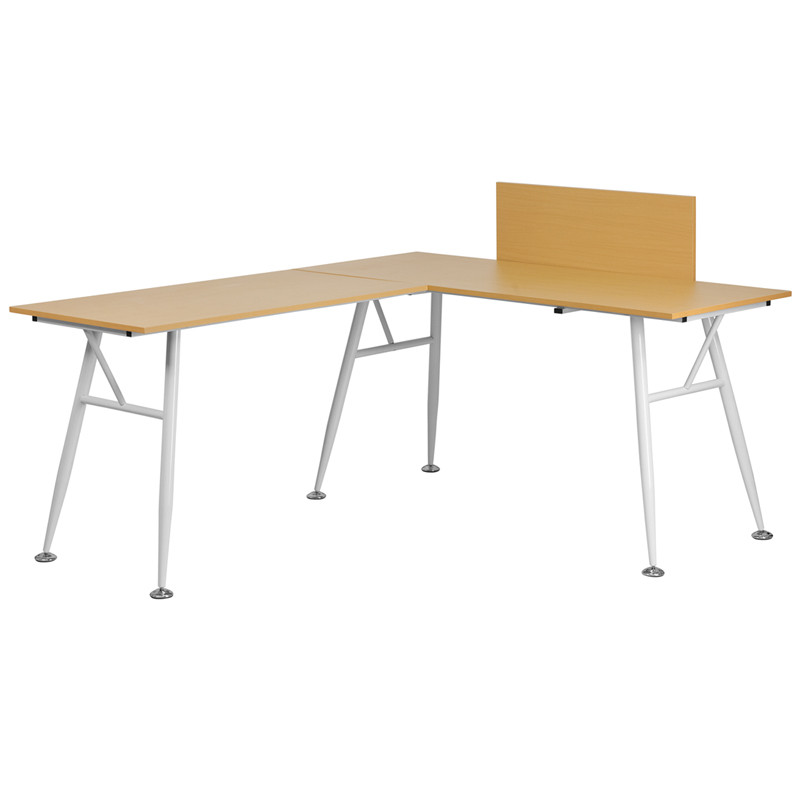 Flash Furniture Beech Laminate L-Shape Computer Desk with White Metal Frame, Model# NAN-WK-110-GG