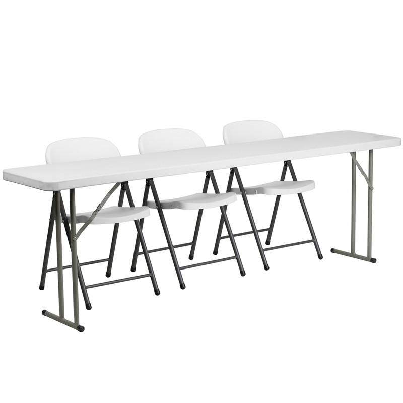 Flash Furniture 8-Foot Plastic Folding Training Table Set with 3 White Plastic Folding Chairs, Model# RB-1896-2-GG