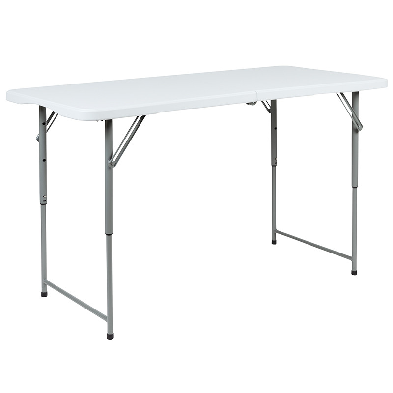 Flash Furniture 4-Foot Height Adjustable Bi-Fold Granite White Plastic Folding Table, Model# RB-2448ADJ-2-GG