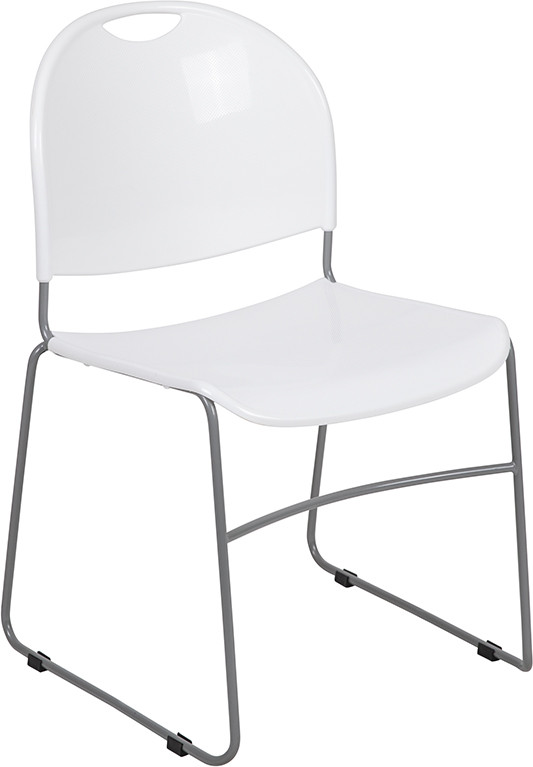 Flash Furniture HERCULES Series 880 lb. Capacity White Ultra-Compact Stack Chair with Silver Powder Coated Frame, Model# RUT-188-WH-GG
