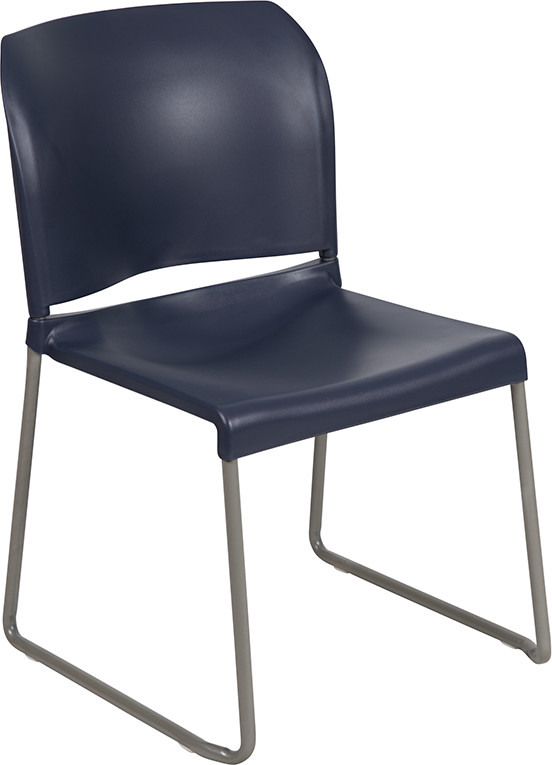 Flash Furniture HERCULES Series 880 lb. Capacity Navy Full Back Contoured Stack Chair with Gray Powder Coated Sled Base, Model# RUT-238A-NY-GG
